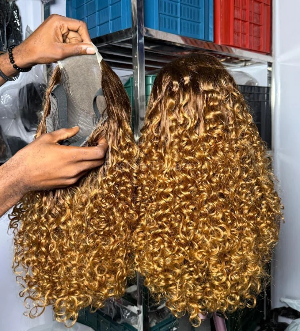 Human hair wig, 5x5 Halfcast sdd funmi curls T4/30,