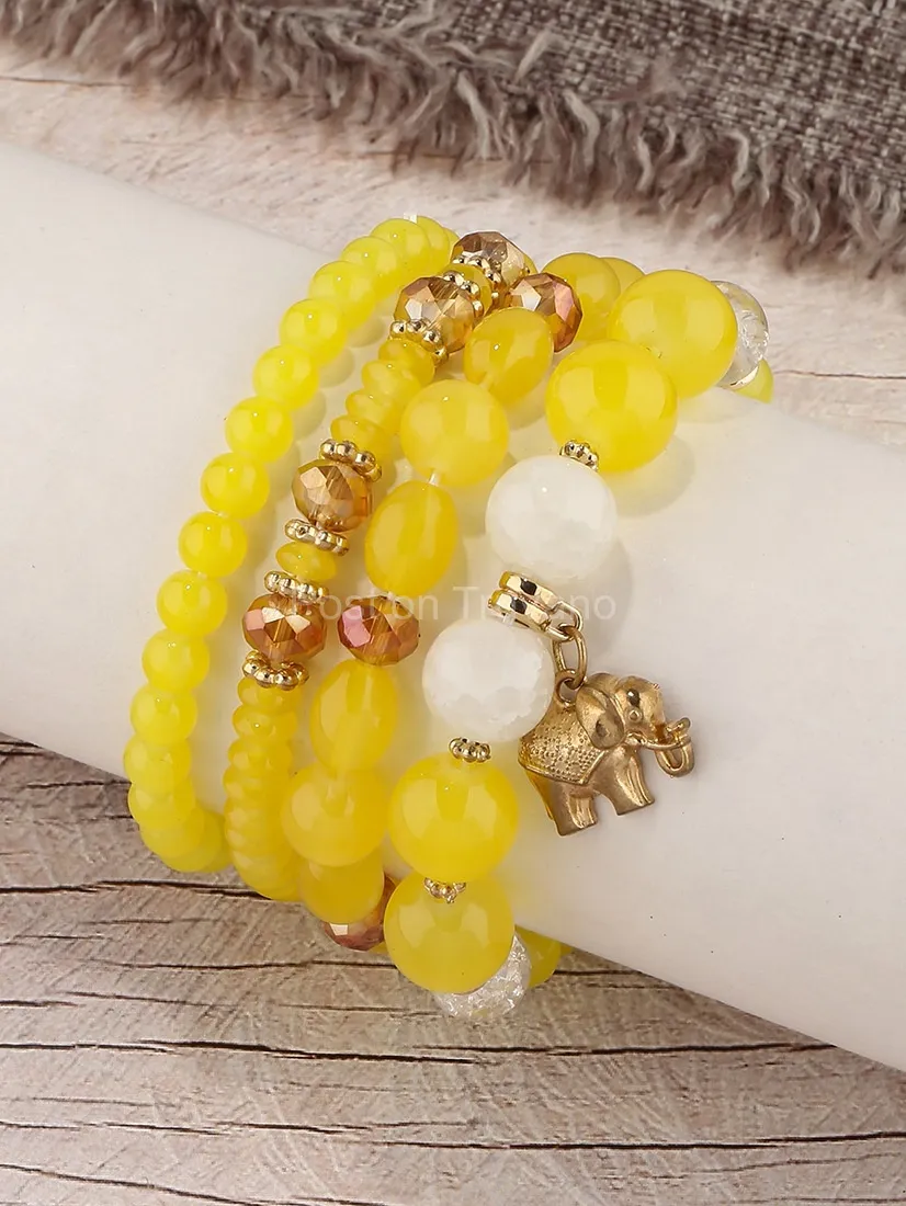 four-strand yellow beaded bracelet set