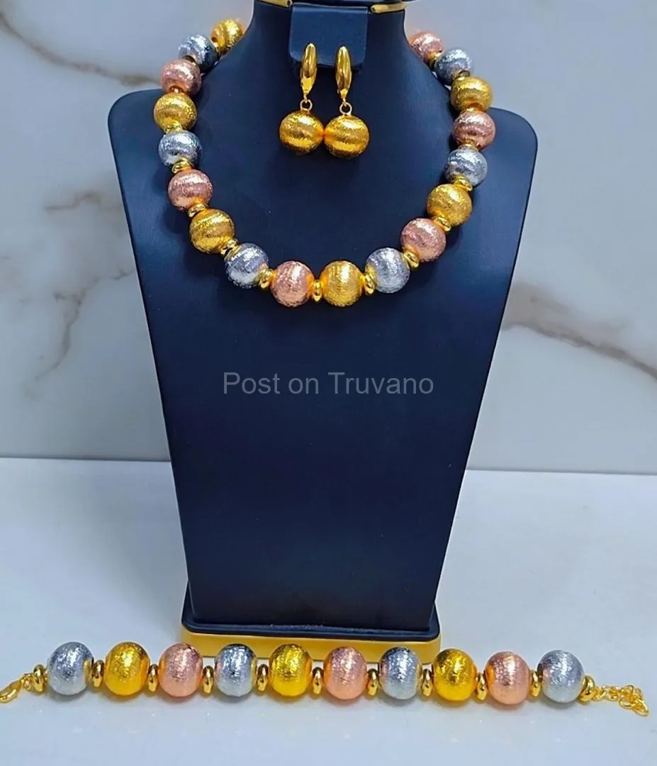 Luxury Tri-Color Gold Bead Jewelry Set