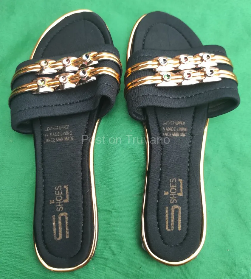 Gold Tinted Black Slippers
