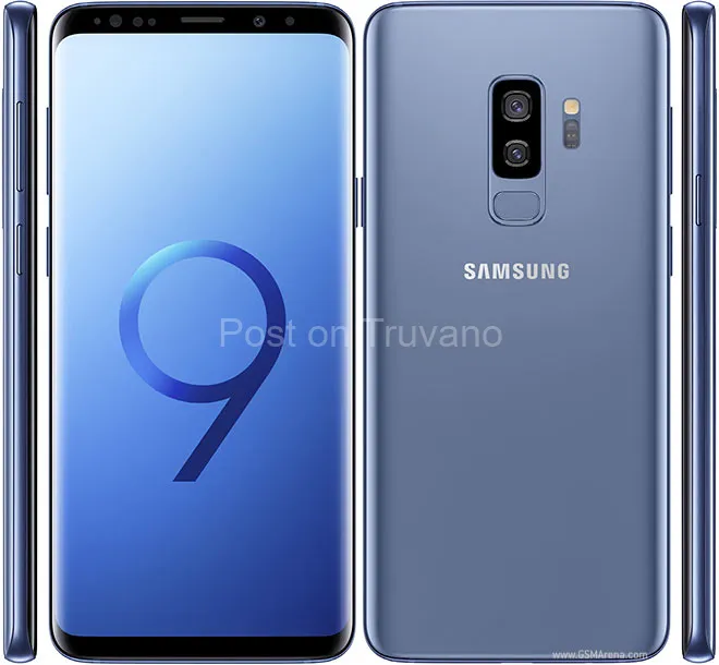 Samsung S9+(64gb) Rear-mounted fingerprint scanner, iris scanner, and face unlock. Retains the 3.5mm headphone jack and stereo speakers tuned by AKG.