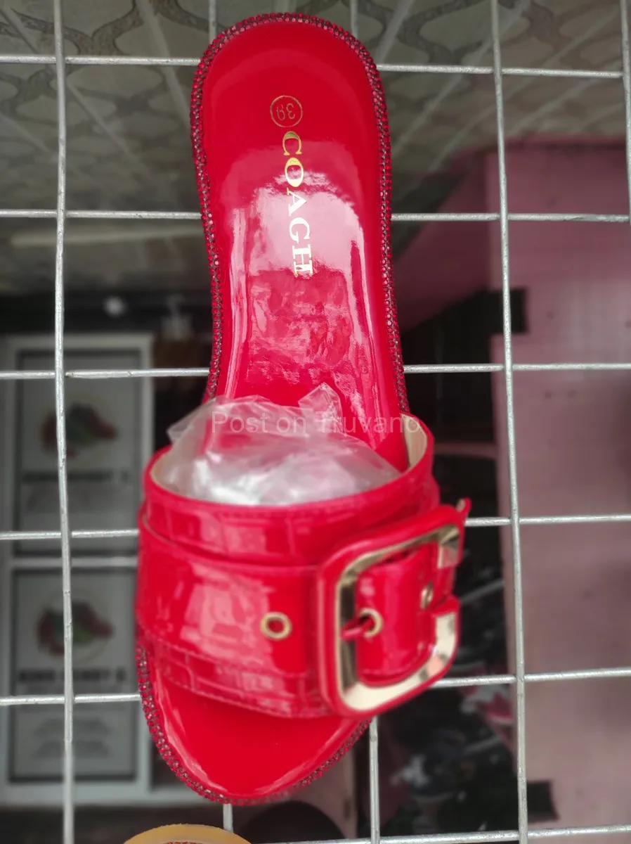 Red patent-finish slip-on flat
